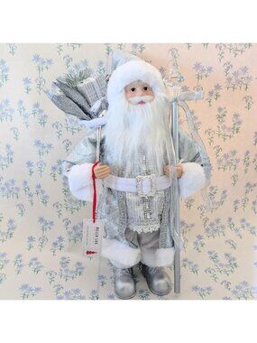 Bella Lux Christmas Santa Figure NEW White Silver Glam Glitter Crystal Holiday